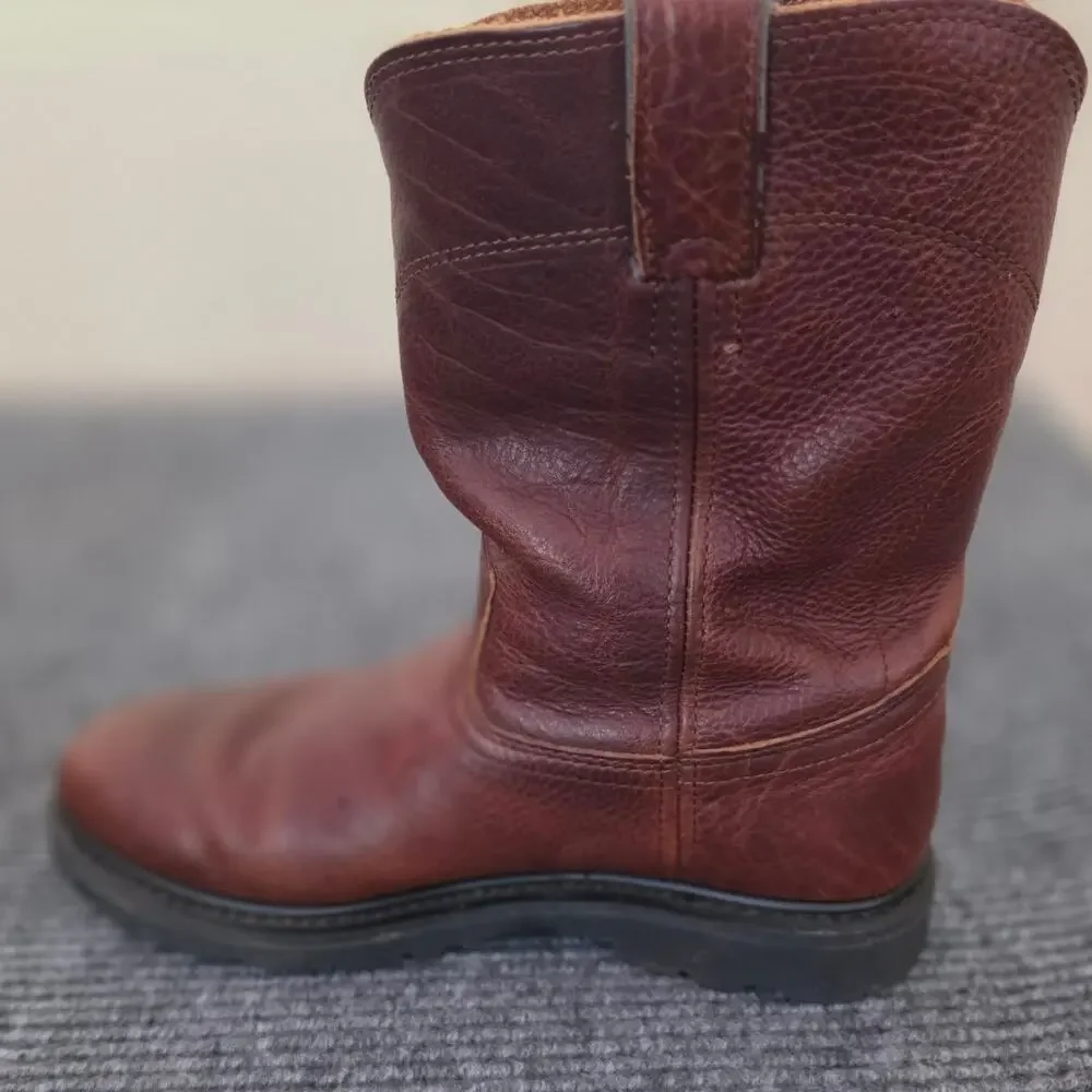 Justin Men's 11M Brown Leather Pull-On Work Boots Slip Resistant Soles